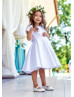 Short Sleeve White Satin Classic Flower Girl Dress